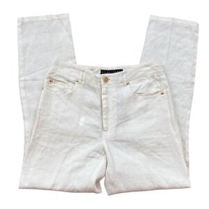 Ralph Lauren Black Label White 100% Linen Straight Leg Pants Gold Women's size 4